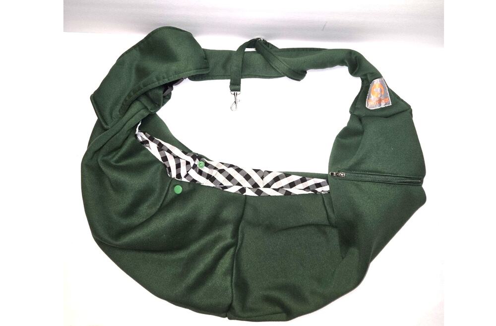 Tomkas Dog Sling Tote Carrier Size S/M Green Polyester w Checkered Lining